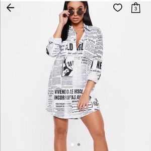 Missguided Newspaper print button down dress